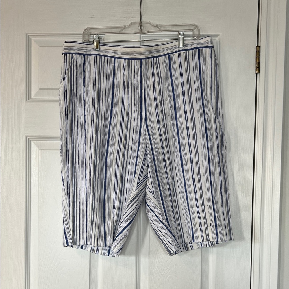 Women's Blue & White Striped Bermuda Shorts